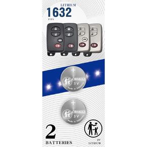2Pack CR1632 1632 Remote Key Fob Battery Replacement for Toyota 2007-2018 tC 4-Runner Avalon Camry Corolla Highlander Land Cruiser Prius Rav4 Venza -HYQ14ACX HYQ14AAB HYQ14AEM