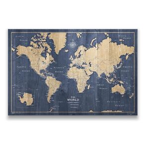 Conquest Maps World Travel Map with Pins Deep-Sea Drift Style Push Pin Travel Map Cork Board, Track Your Travels w/a Handmade Unique Canvas Pinable Map (24" x 16")