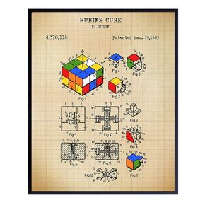 Original Rubiks Cube Puzzle Patent Art Print - Vintage Wall Art Poster - Home Decor for Kid, Teens Room, Family or Game Room, Living Room, Den, Office - Gift for Nerds, Gamers, 8x10 Unframed