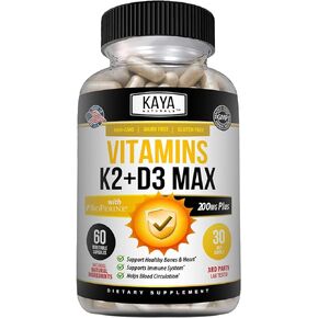 Kaya Naturals Vitamins K2 with D3 5000IU Supplement - Bone and Heart Health Supplement - Easy to Swallow Supplement - Bioperine Capsules - 60 Veggie Count
