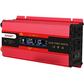 محول طاقة السيارة 420 وات/600 وات (الذروة) تيار مستمر 12 فولت إلى 110 فولت تيار متردد مع شاشة LCD ومنافذ تيار متردد مزدوجة وشاحن سيارة USB مزدوج للسيارة (أحمر-420) in Kuwait