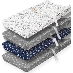 4 عبوات من غطاء وسادة تغيير الحفاضات للأطفال الأولاد، محايد للجنسين، ملاءات قابلة للتنفس لتغيير حفاضات الأطفال لطاولة تغيير الأطفال (حرف) in Kuwait