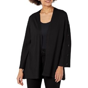 MULTIPLES Women's Plus Size Multi-Button Three Quarters Sleeve Drop Shoulder Open Front Cardigan Sweater