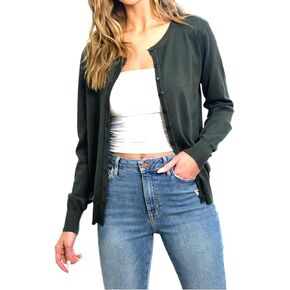 Women's Crew Neck Button Down Lightweight Long Sleeve Soft Basic Knit Cardigan Sweater