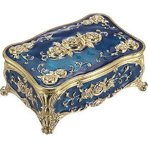 Hipiwe Metal Jewelry Box with Rose Pattern - Vintage Gold Trinket Organizer Box with Magnetic Latching Keepsake Storage Box for Ring Earrings Necklaces,Gift for Girls Women