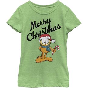 Garfield Girl's Christmas T-Shirt, Green Apple, Small