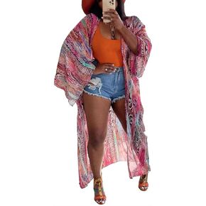 Yeshire Women's Sheer Chiffon Blouse Tops Kimono Cardigan Floral Loose Cover Ups Beach Cover up Swimsuit