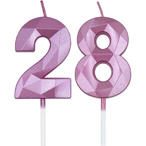 28th & 82nd Birthday Candles for Cake, Gold Number 28 82 3D Diamond Shaped Candle Birthday Decorations Party Supplies for Women or Men