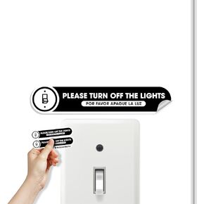 Bilingual Turn Off The Lights Small Stickers | 2 Pack Please Turn Off Light Stickers | Turn Off The Lights Stickers | 5x1 inches Permanent Matte Vinyl | Please Turn The Lights Off English and Spanish