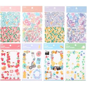 Cute Essential Kawaii Aesthetic Stationery Sticker Pack - 8 Sheets (258+ Stickers) - for Planners, journals, scrapbooks, Gifts, Kpop photocards, polocos, Frame, Removable, Confetti, Flowers, Bubble