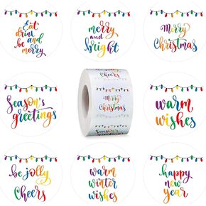 Sinmoe 1000 Pcs 1.5 Inch Christmas Roll Stickers Multi Colored Happy Holiday Stickers Round Merry Christmas Envelope Sticker for Handmade Goods Gifts Greeting Card Decor