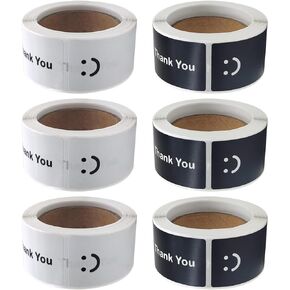 720 PCS 1" x 3" Smile Thank You Stickers, Black and White Color Rectangle Gift Envelope Seals, Thank You Lables for Small Bussiness, Packaging, Online Retailers, Boutiques, Boxes(6 Roll)