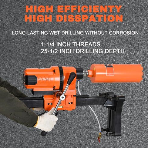 آلة الحفر الأساسية الماسية BHTOP، جهاز الحفر الأساسي للخرسانة الرطبة مقاس 10 بوصات مع عجلة حامل، وسرعة 700 دورة في الدقيقة ومقبض رفع وخيط 1-1/4 بوصة، وقطر الحفر لحجر الطوب الخرساني، 3300 وات (بدون قطع) in Kuwait