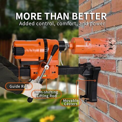 آلة الحفر الأساسية الماسية BHTOP، جهاز الحفر الأساسي للخرسانة الرطبة مقاس 10 بوصات مع عجلة حامل، وسرعة 700 دورة في الدقيقة ومقبض رفع وخيط 1-1/4 بوصة، وقطر الحفر لحجر الطوب الخرساني، 3300 وات (بدون قطع) in Kuwait