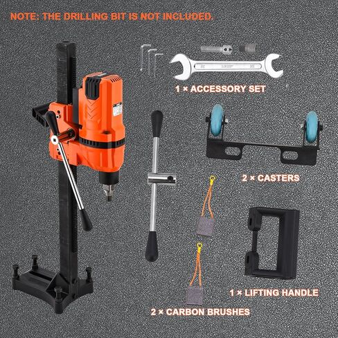 آلة الحفر الأساسية الماسية BHTOP، جهاز الحفر الأساسي للخرسانة الرطبة مقاس 10 بوصات مع عجلة حامل، وسرعة 700 دورة في الدقيقة ومقبض رفع وخيط 1-1/4 بوصة، وقطر الحفر لحجر الطوب الخرساني، 3300 وات (بدون قطع) in Kuwait