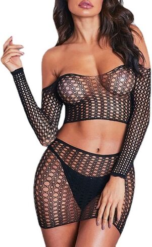 ملابس داخلية شبكية للنساء، بيبي دول شبكي مثير، بيكيني يغطي قطعتين، قمصان بأكمام طويلة in Kuwait