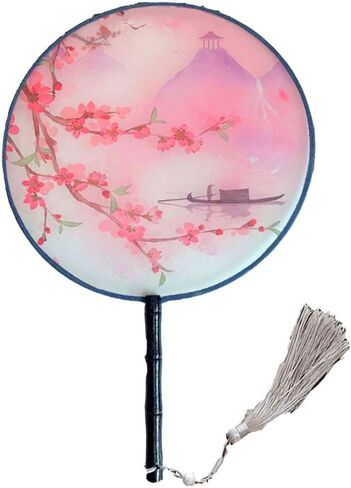 Seres Classic Round Fan,Wood Fan Rib&Semi-Transparent Silk Cloth,10+ Optional Patterns,Diameter 8.3in,团扇 (10.Princess) in Saudi Arabia