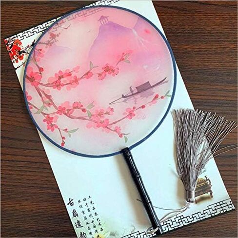 Seres Classic Round Fan,Wood Fan Rib&Semi-Transparent Silk Cloth,10+ Optional Patterns,Diameter 8.3in,团扇 (10.Princess) in Saudi Arabia