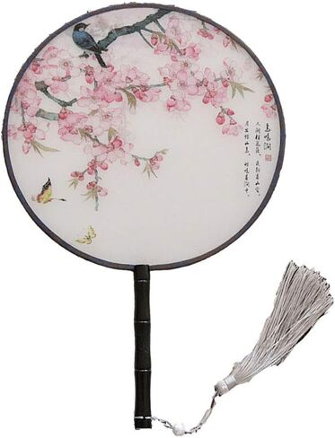 Seres Classic Round Fan,Wood Fan Rib&Semi-Transparent Silk Cloth,10+ Optional Patterns,Diameter 8.3in,团扇 (10.Princess) in Saudi Arabia