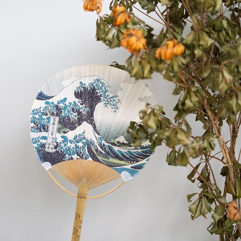 Paper Decorative Japanese Fans Cattail Paddle Hand Fan Japanese Room Home Wall Decor with Colorful Ukiyoe Festival Home Portable Uchiwa Bamboo Handle Party Gathering Souvenir Cosplay (Sea Wave) in Saudi Arabia