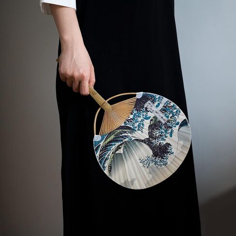 Paper Decorative Japanese Fans Cattail Paddle Hand Fan Japanese Room Home Wall Decor with Colorful Ukiyoe Festival Home Portable Uchiwa Bamboo Handle Party Gathering Souvenir Cosplay (Sea Wave) in Saudi Arabia