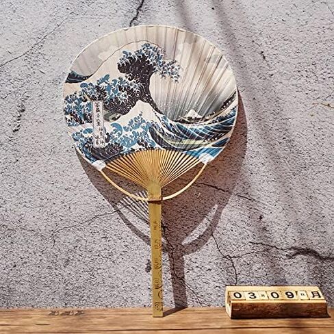 Paper Decorative Japanese Fans Cattail Paddle Hand Fan Japanese Room Home Wall Decor with Colorful Ukiyoe Festival Home Portable Uchiwa Bamboo Handle Party Gathering Souvenir Cosplay (Sea Wave) in Saudi Arabia