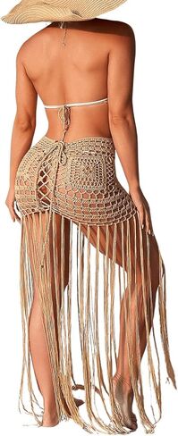 Verdusa Women's Hollow Out Crochet Fringe Swimsuit Maxi Dress Beach Cover Up in Saudi Arabia