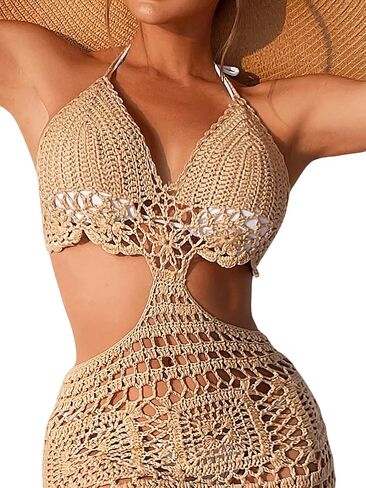 Verdusa Women's Hollow Out Crochet Fringe Swimsuit Maxi Dress Beach Cover Up in Saudi Arabia