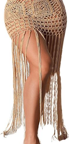 Verdusa Women's Hollow Out Crochet Fringe Swimsuit Maxi Dress Beach Cover Up in Saudi Arabia