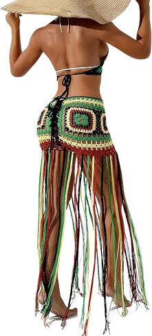 Verdusa Women's Hollow Out Crochet Fringe Swimsuit Maxi Dress Beach Cover Up in Saudi Arabia