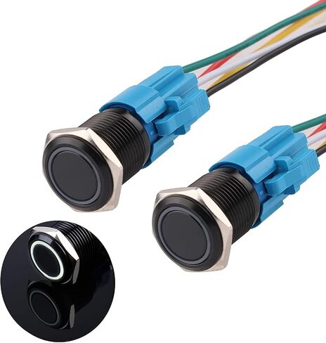 JIQI 19mm Momentary Push Button Switch Waterproof 12V-24V 1NO 1NC Black Aluminium Alloy Metal Push-Button Switch Ring LED with Wire Socket Plug for Car Marine(White,Pack of 2) in Saudi Arabia