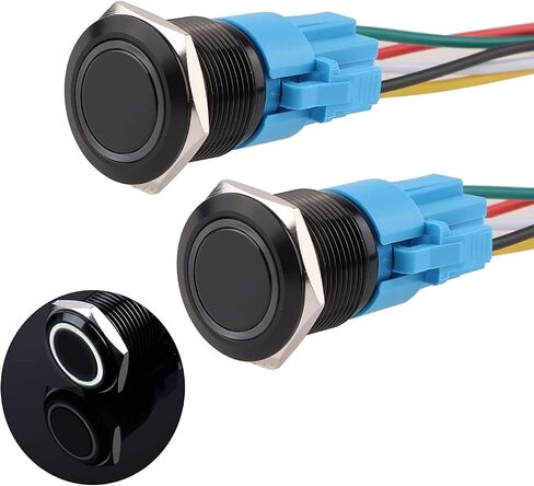 JIQI 19mm Momentary Push Button Switch Waterproof 12V-24V 1NO 1NC Black Aluminium Alloy Metal Push-Button Switch Ring LED with Wire Socket Plug for Car Marine(White,Pack of 2) in Saudi Arabia