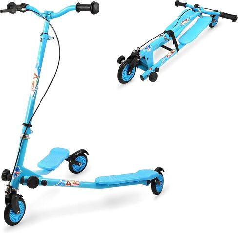 Kids Swing Scooter, 3 Wheels Drifting Wiggle Scooters with Adjustable Height & Foldable for Boys/Girl/Ages 5-12 Years in Saudi Arabia