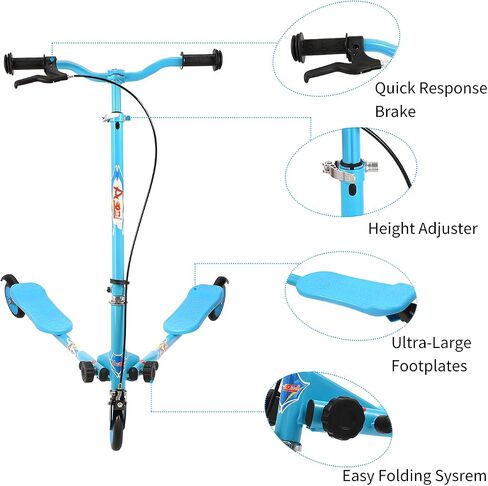 Kids Swing Scooter, 3 Wheels Drifting Wiggle Scooters with Adjustable Height & Foldable for Boys/Girl/Ages 5-12 Years in Saudi Arabia