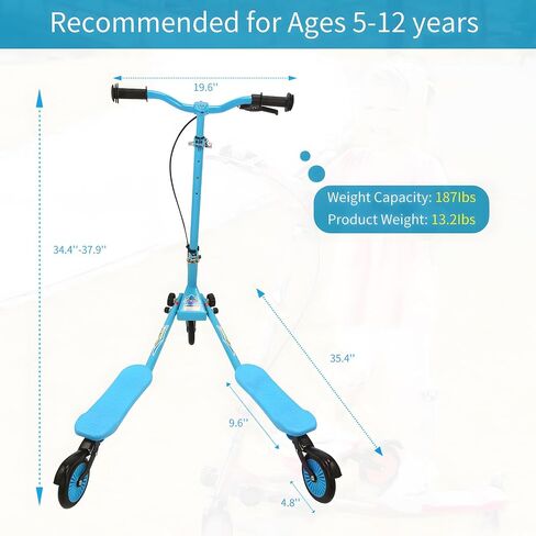 Kids Swing Scooter, 3 Wheels Drifting Wiggle Scooters with Adjustable Height & Foldable for Boys/Girl/Ages 5-12 Years in Saudi Arabia