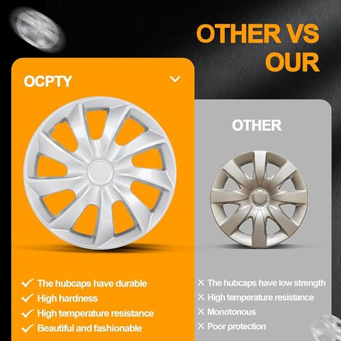 OCPTY Car Wheel Rim Skin Cover Hub Caps 4 Pack 16 inch Hubcap Wheel Cover OEM Steel Wheels High Grade ABS with Retention Ring Black & Silver in Saudi Arabia