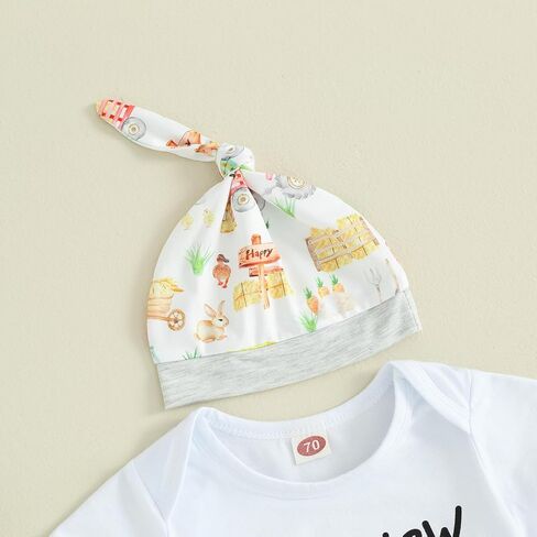 Ayalinggo Baby Boys 3Pcs Farm Clothes Short Sleeve Tractor Print Romper + Pants + Hat Set Newborn Clothes in Saudi Arabia