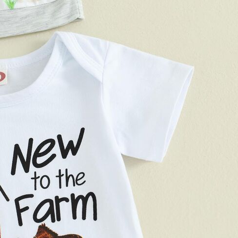 Ayalinggo Baby Boys 3Pcs Farm Clothes Short Sleeve Tractor Print Romper + Pants + Hat Set Newborn Clothes in Saudi Arabia
