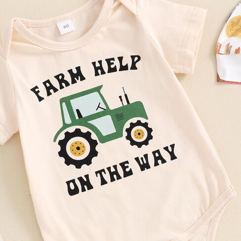 Ayalinggo Baby Boys 3Pcs Farm Clothes Short Sleeve Tractor Print Romper + Pants + Hat Set Newborn Clothes in Saudi Arabia