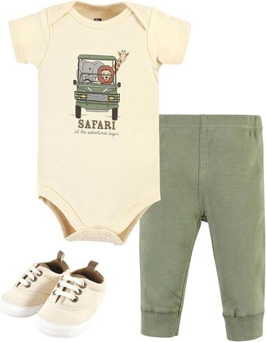 Hudson Baby Unisex Baby Cotton Bodysuit, Pant and Shoe Set, Going On Safari Short Sleeve, Newborn in Saudi Arabia