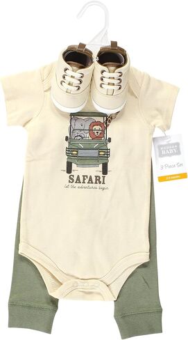 Hudson Baby Unisex Baby Cotton Bodysuit, Pant and Shoe Set, Going On Safari Short Sleeve, Newborn in Saudi Arabia