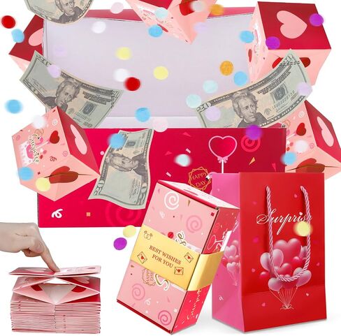 GGSTDDUP Surprise Gift Box Explodes for Money,Happy Birthday Surprise Gift Box with Colorful Confetti 12 Bounce Folding Red Envelope Gift Box Explosion Suitable for Proposal,Anniversary,Mothers Day in Saudi Arabia