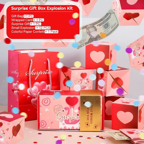 GGSTDDUP Surprise Gift Box Explodes for Money,Happy Birthday Surprise Gift Box with Colorful Confetti 12 Bounce Folding Red Envelope Gift Box Explosion Suitable for Proposal,Anniversary,Mothers Day in Saudi Arabia