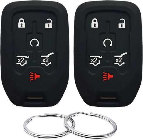 Silicone Rubber Key Fob Cover Compatible with 2014-2021 Chevrolet Suburban Tahoe GMC Yukon Yukon XL HYQ1AA (Black Black) in Saudi Arabia