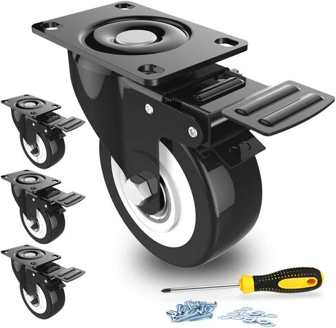 عجلات دوارة مقاس 2 بوصة مع قفل مزدوج آمن وعجلات من رغوة البولي يوريثان لا تصدر ضوضاء، شديدة التحمل - 150 رطلًا لكل عجلة (عبوة من 4 قطع) in Kuwait