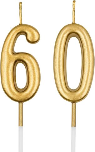 60th Birthday Candles, Champagne Gold Number 60 Candle for Cake, Happy Birthday Cake Topper Decoration for Birthday Anniversary Celebration Party Supplies in Saudi Arabia