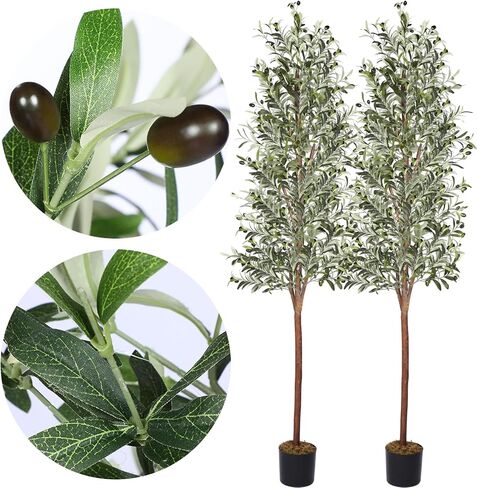 2 Pack Olive Tree 7ft Faux Olive Tree 82 Inch Olive Trees Artificial Indoor Fake Potted Olive Tree and Fruits for Outdoor Home Office Living Room Entryway Decor Gift in Saudi Arabia