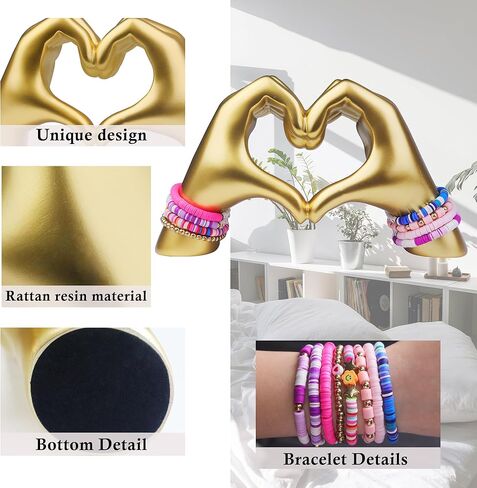 aoligrace نحت الأيدي على شكل قلب مع الأساور، ديكور غرفة جمالي لإصبع الحب، ديكور بيج لغرفة المعيشة وغرفة النوم ورف الكتب، هدايا عيد ميلاد الذكرى السنوية للزفاف للنساء والفتيات in Kuwait