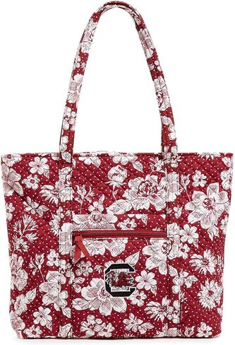 Vera Bradley Cotton Collegiate Vera Tote Bag (Multiple Teams Available), Cardinal/White Rain Garden with University of South Carolina in Saudi Arabia