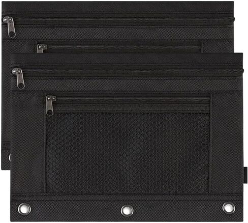 1InTheOffice Pencil Pouch 3 Ring, Black, Pencil Pouch For 3 Ring Binder 2 Pack (Canvas Black) in Saudi Arabia